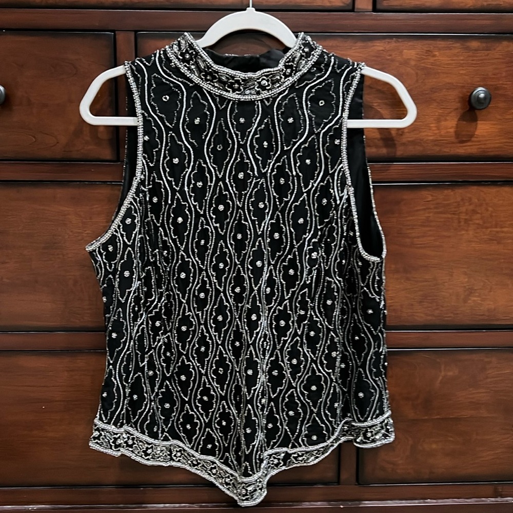 Beaded MARINA Top 100% Silk Blouse